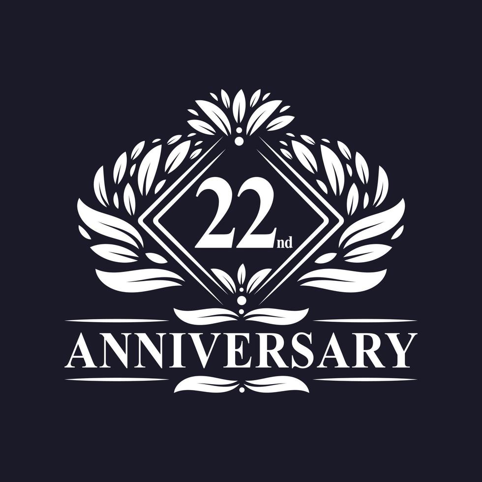 Logotipo de aniversario de 22 años, logotipo floral de lujo del 22 aniversario. vector