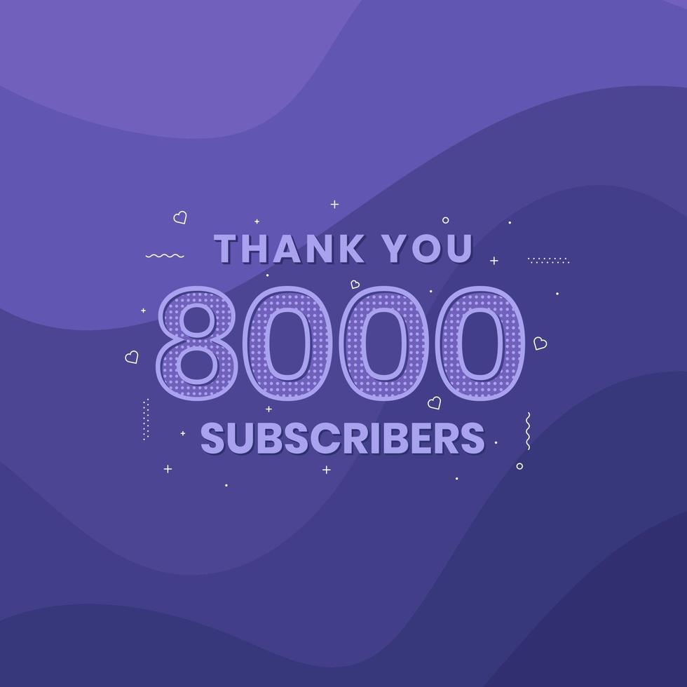 gracias 8000 suscriptores celebración de 8k suscriptores. vector