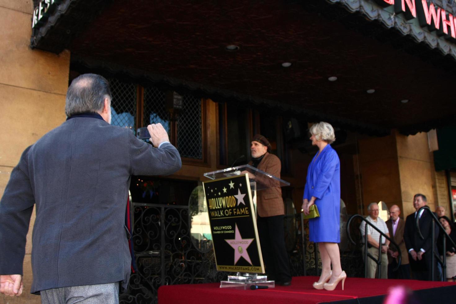 LOS ANGELES, JAN 3 - Taylor Hackford taking pictures, David Mamet, Helen Mirren at the Hollywood Walk of Fame Star Ceremony for Helen Mirren at Pig n Whistle on January 3, 2013 in Los Angeles, CA photo