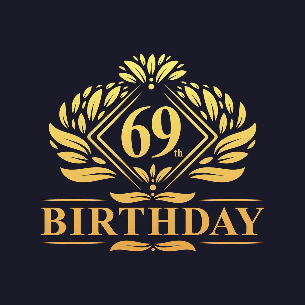 Logotipo de cumpleaños de 69 años, lujosa celebración dorada de 69 años. vector