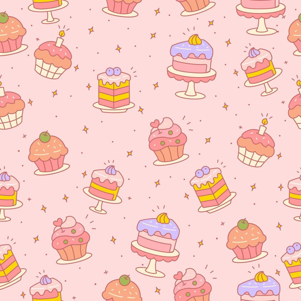 Seamless Delicious Kinds of Cake Pattern vector