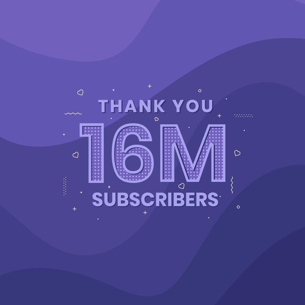 Thank you 16000000 subscribers 16m subscribers celebration. vector