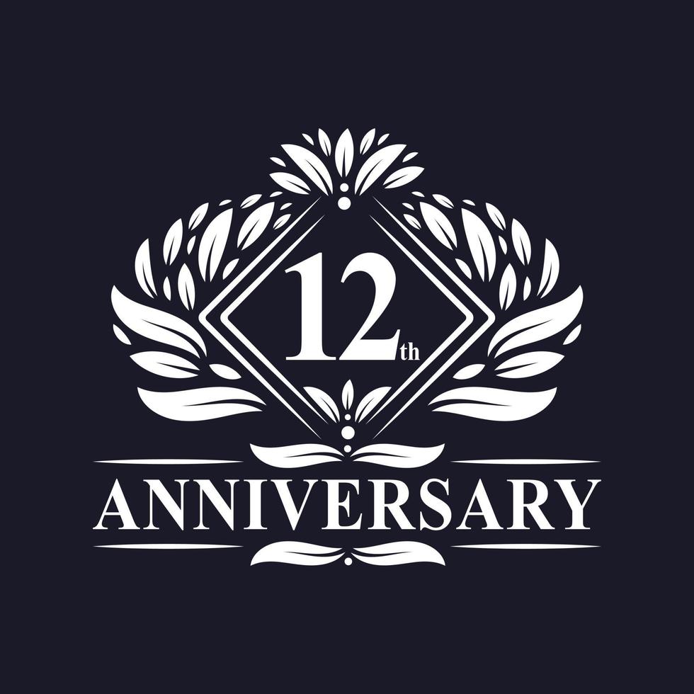 12 years Anniversary Logo, Luxury floral 12th anniversary logo. vector