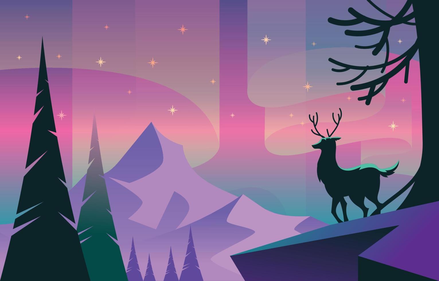 Beautiful Landscape with Northern Light vector
