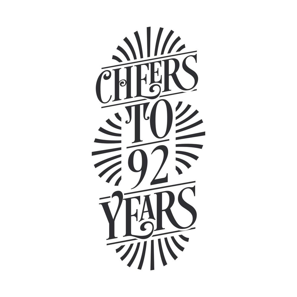 92 years vintage birthday celebration, Cheers to 92 years vector