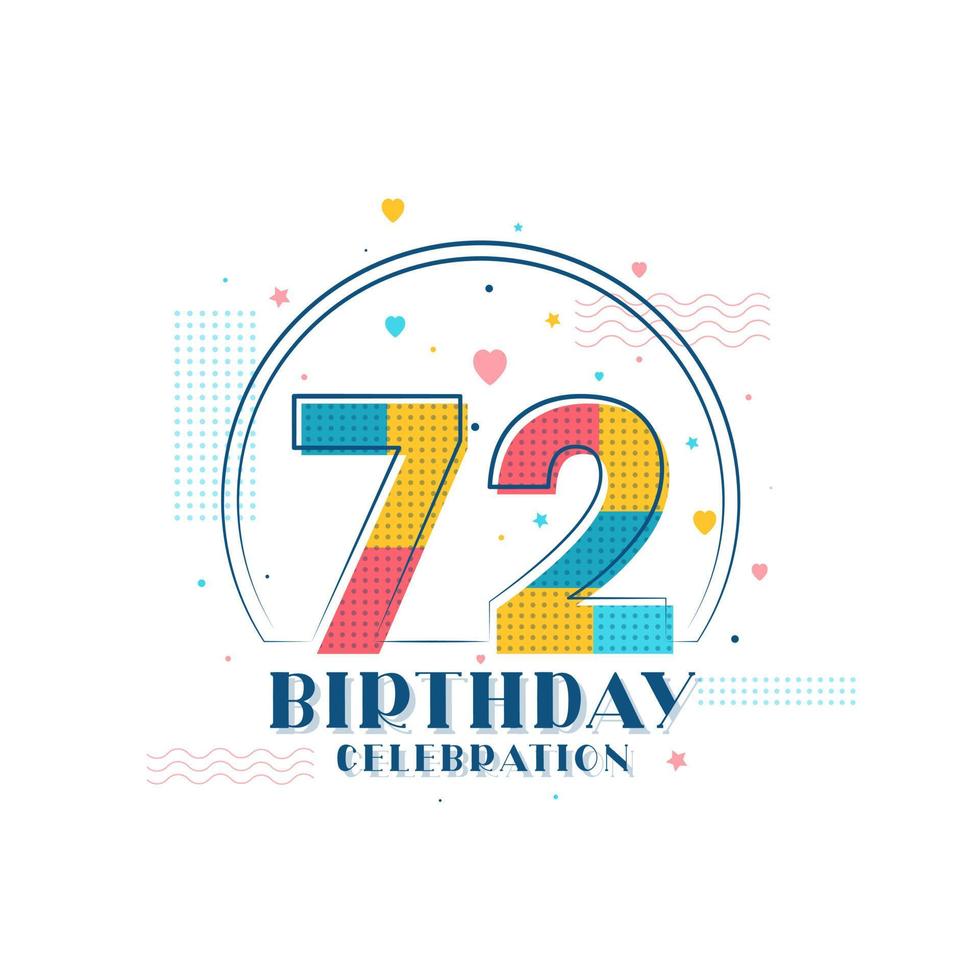 celebración de 72 cumpleaños, diseño moderno de 72 cumpleaños vector