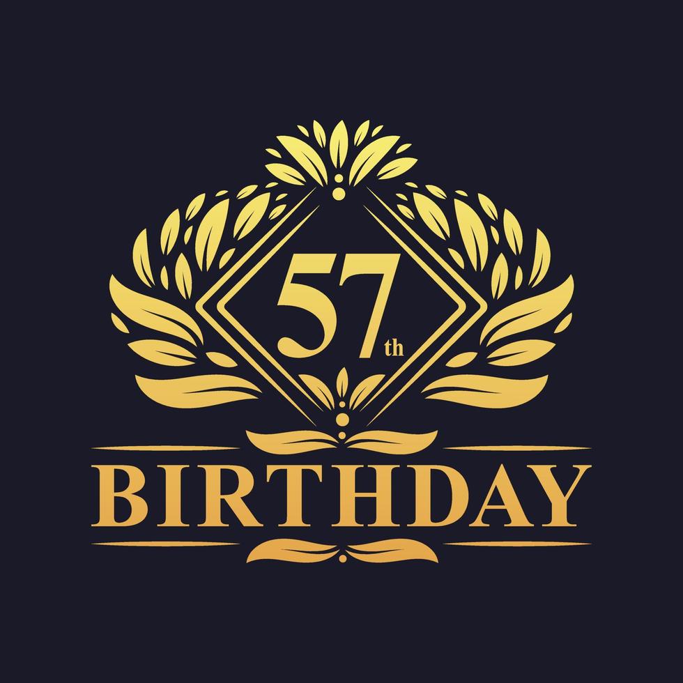 Logotipo de cumpleaños de 57 años, lujosa celebración dorada de 57 cumpleaños. vector