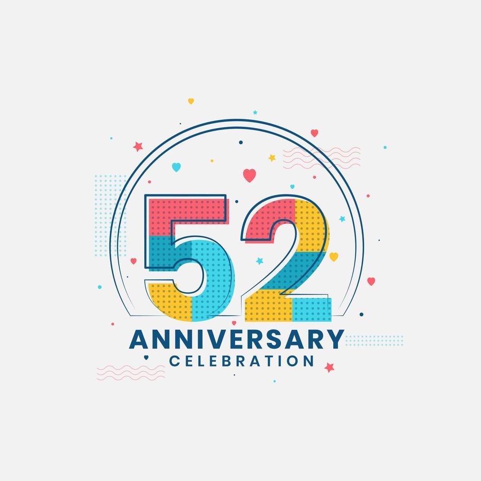 52 Anniversary celebration, Modern 52nd Anniversary design vector