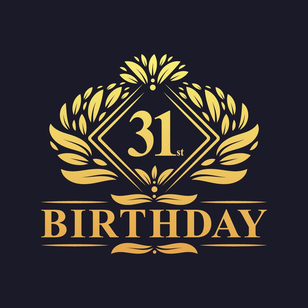 31 years Birthday Logo, Luxury Golden 31st Birthday Celebration. vector