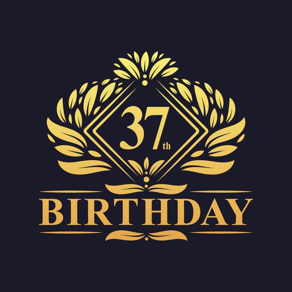 37 years Birthday Logo, Luxury Golden 37th Birthday Celebration. vector