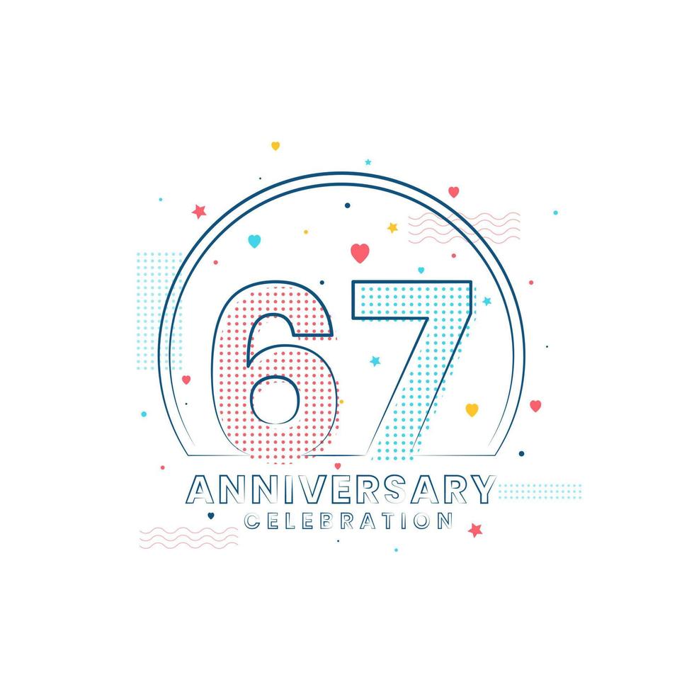 Celebración del aniversario de 67 años, diseño moderno del 67 aniversario. vector