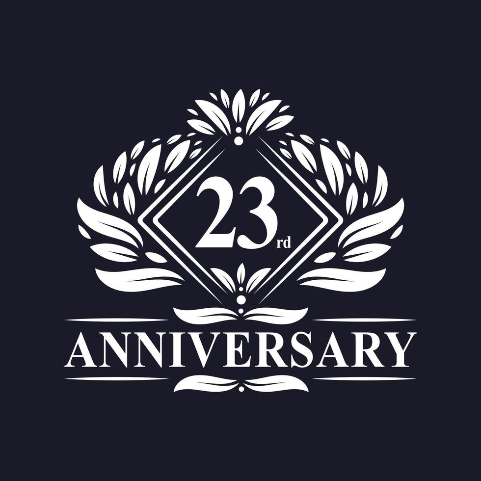 Logotipo de aniversario de 23 años, logotipo floral de lujo del 23 aniversario. vector