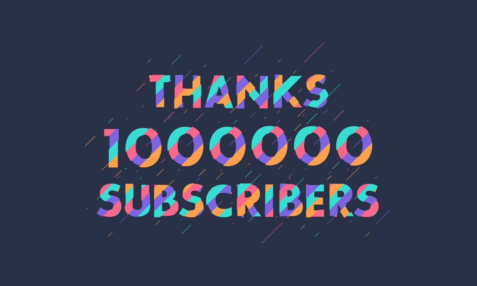 gracias 1000000 suscriptores, 1 millón de suscriptores celebración diseño colorido moderno. vector