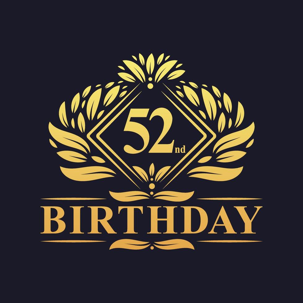 52 years Birthday Logo, Luxury Golden 52nd Birthday Celebration. vector