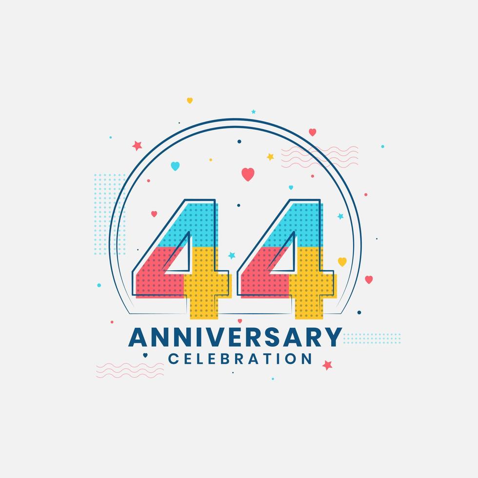 Celebración del 44 aniversario, diseño moderno del 44 aniversario. vector