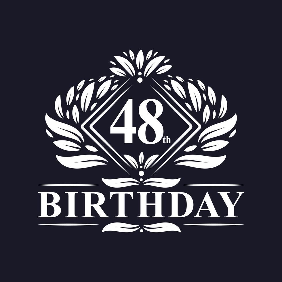 Logo de cumpleaños de 48 años, lujosa celebración de 48 cumpleaños. vector