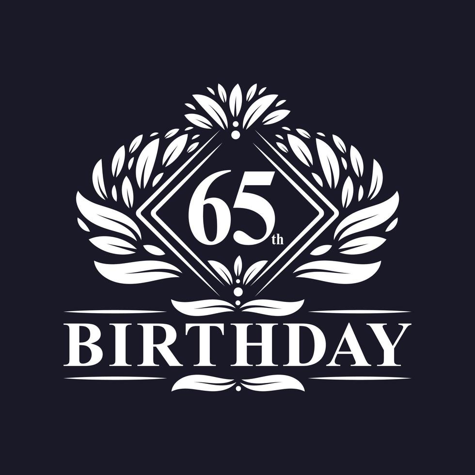 Logo de cumpleaños de 65 años, lujosa celebración de 65 años. vector