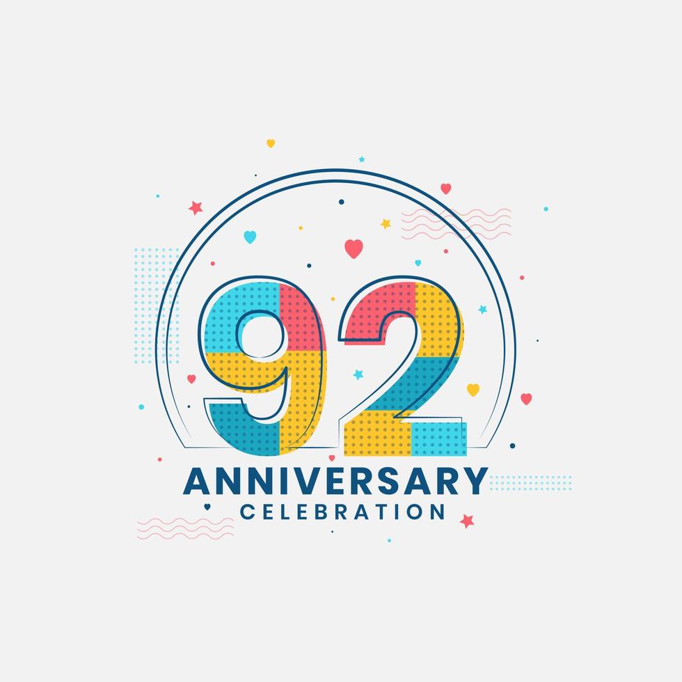 celebración del 92 aniversario, diseño moderno del 92 aniversario vector