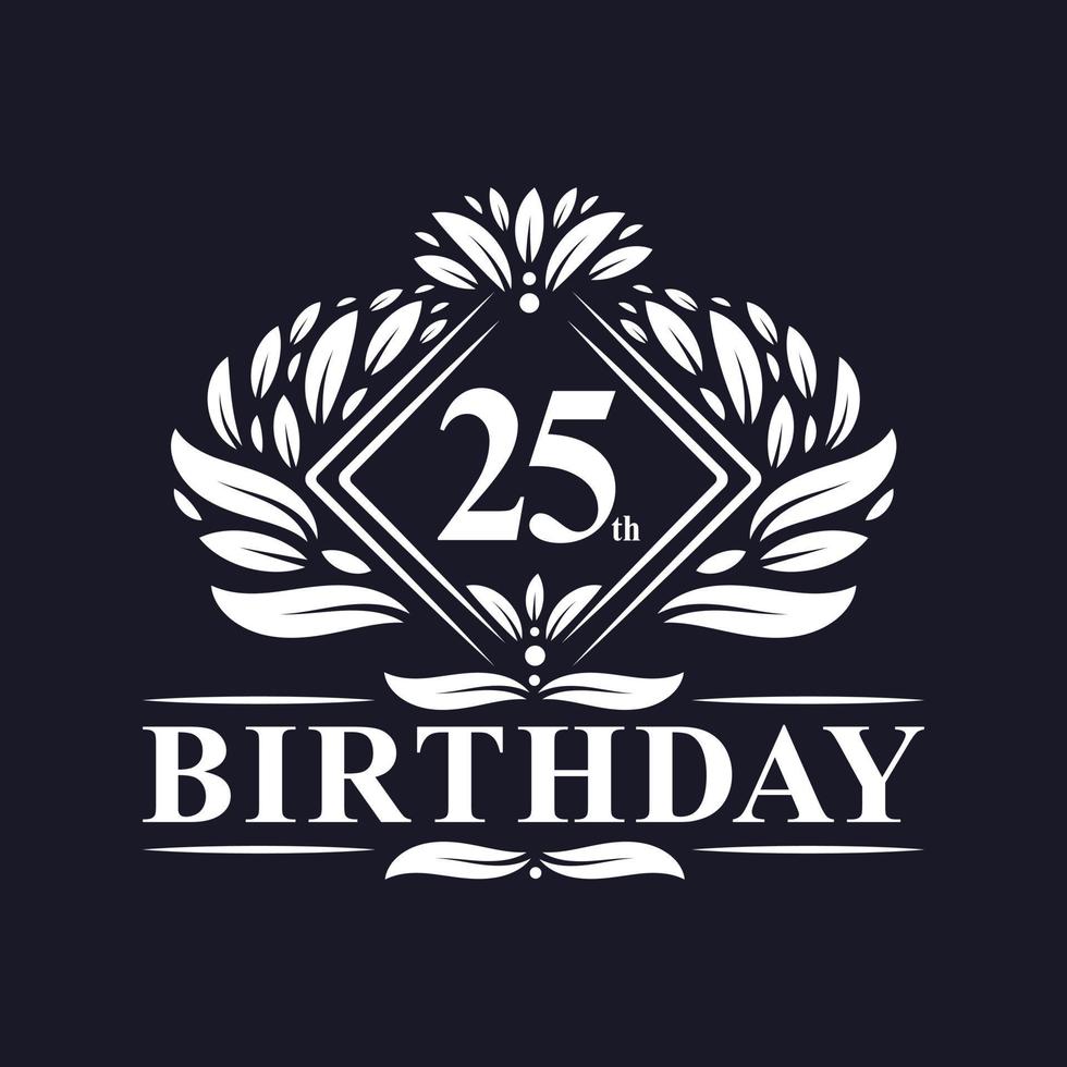 Logotipo de cumpleaños de 25 años, celebración de cumpleaños número 25 de lujo. vector