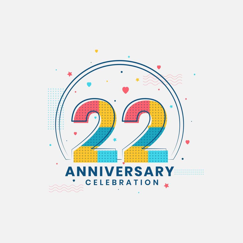 Celebración del 22 aniversario, diseño moderno del 22 aniversario. vector