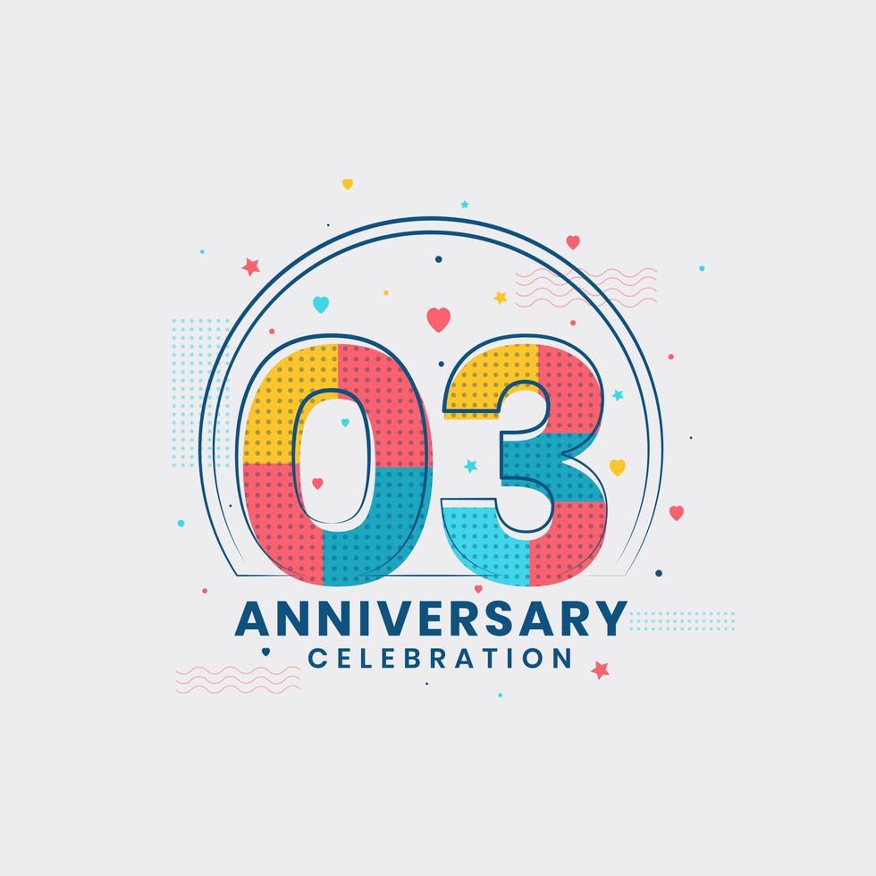 Celebración del tercer aniversario, diseño moderno del tercer aniversario. vector