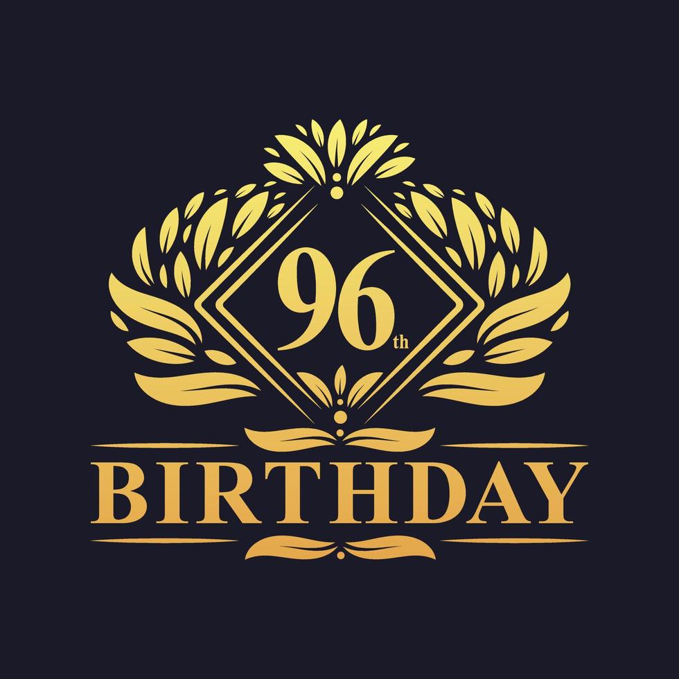96 years Birthday Logo, Luxury Golden 96th Birthday Celebration. vector