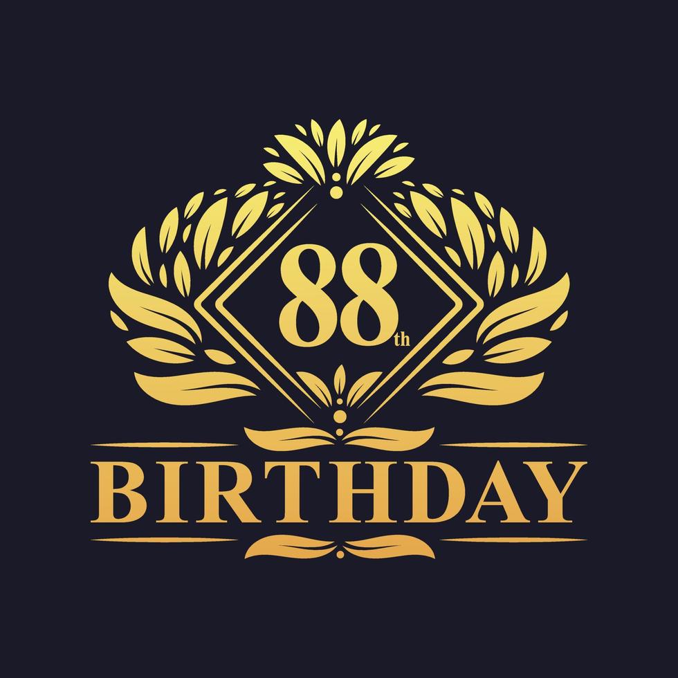 Logotipo de cumpleaños de 88 años, lujosa celebración dorada de 88 cumpleaños. vector