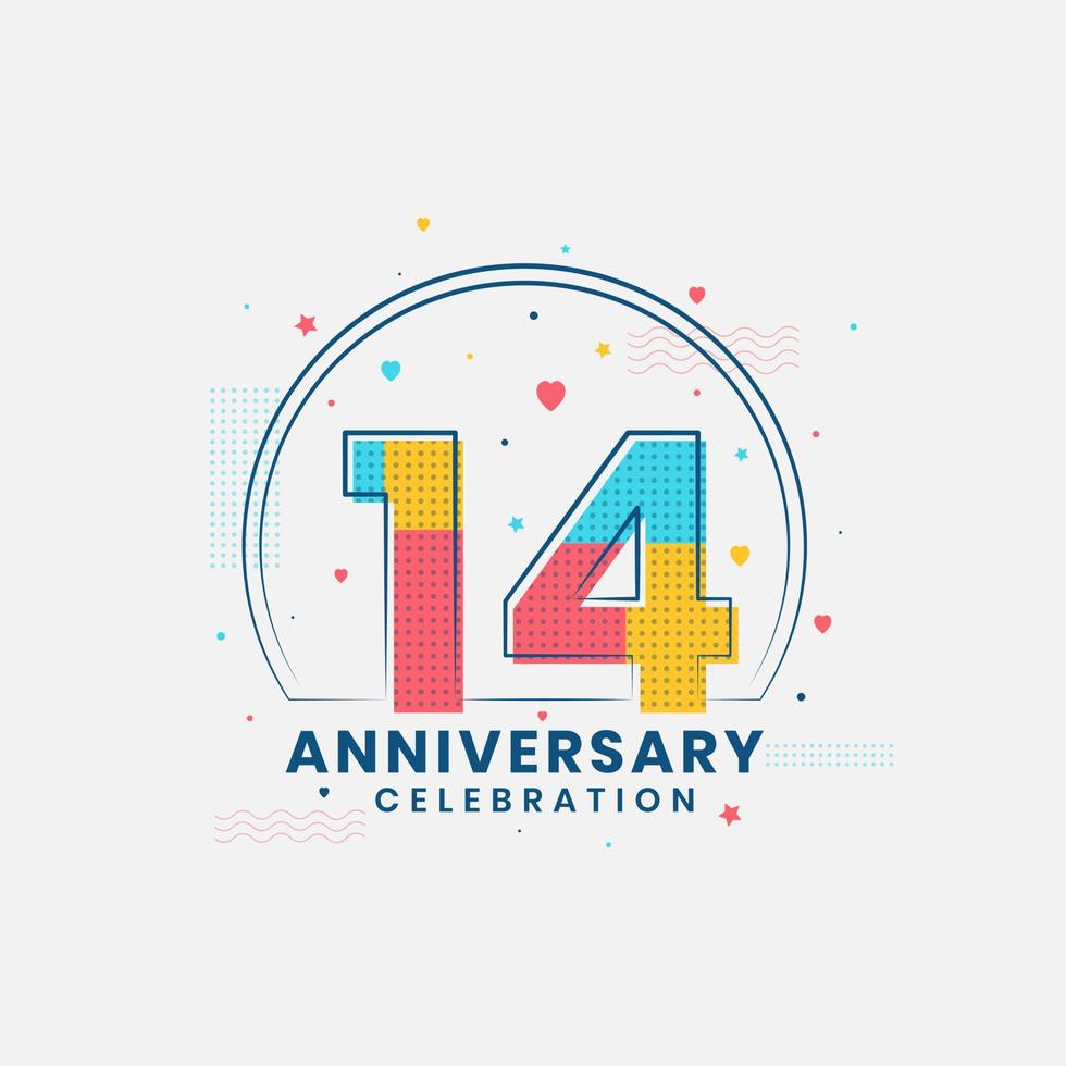 celebración del 14 aniversario, diseño moderno del 14 aniversario vector