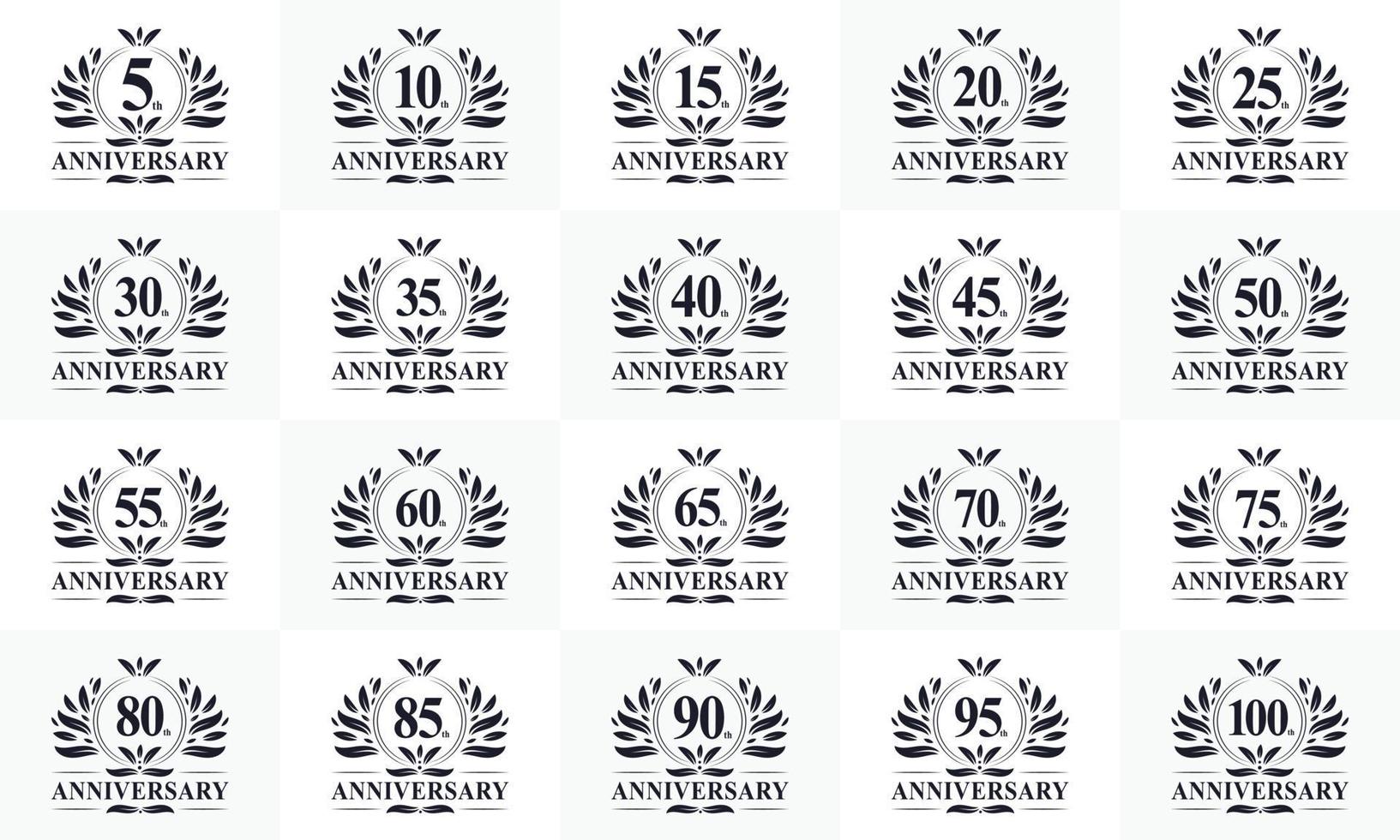 Set of Retro Vintage Anniversary Badge Logo. Collection off Luxurious Golden Anniversary logo for Celebration vector