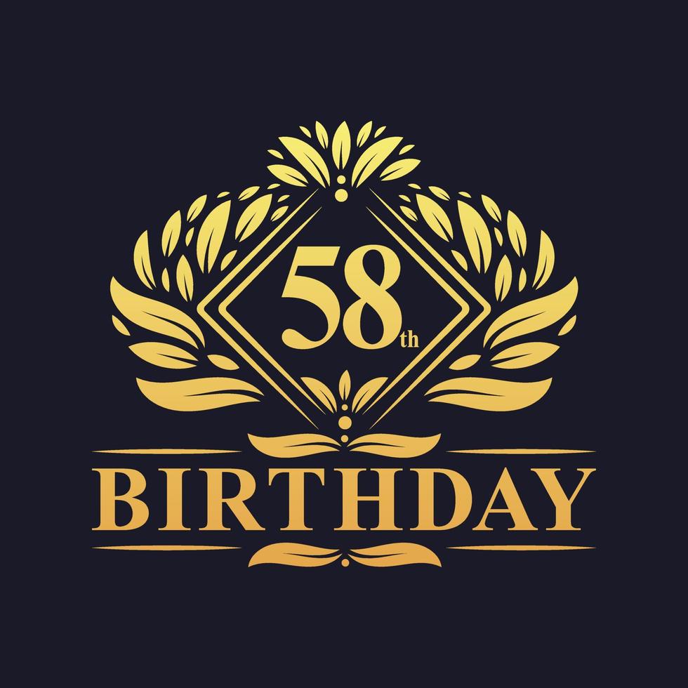 58 years Birthday Logo, Luxury Golden 58th Birthday Celebration. vector