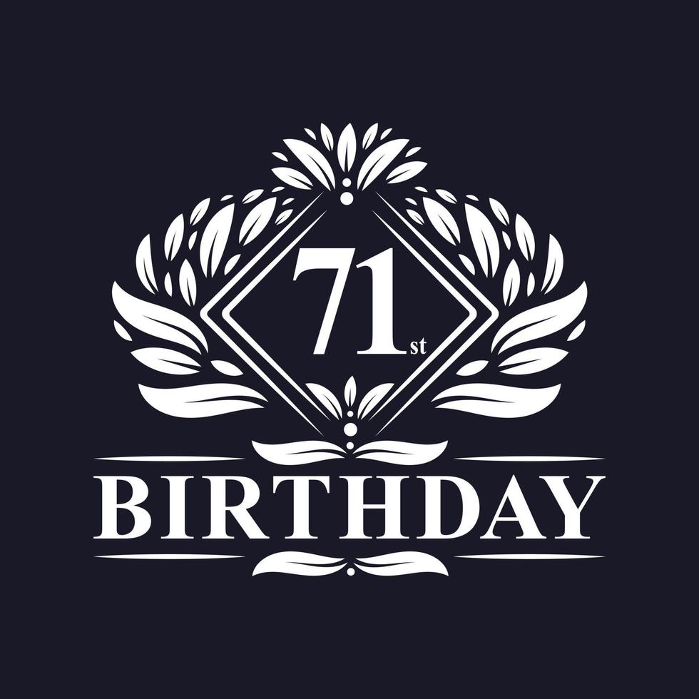 Logo de cumpleaños de 71 años, lujosa celebración de 71 cumpleaños. vector