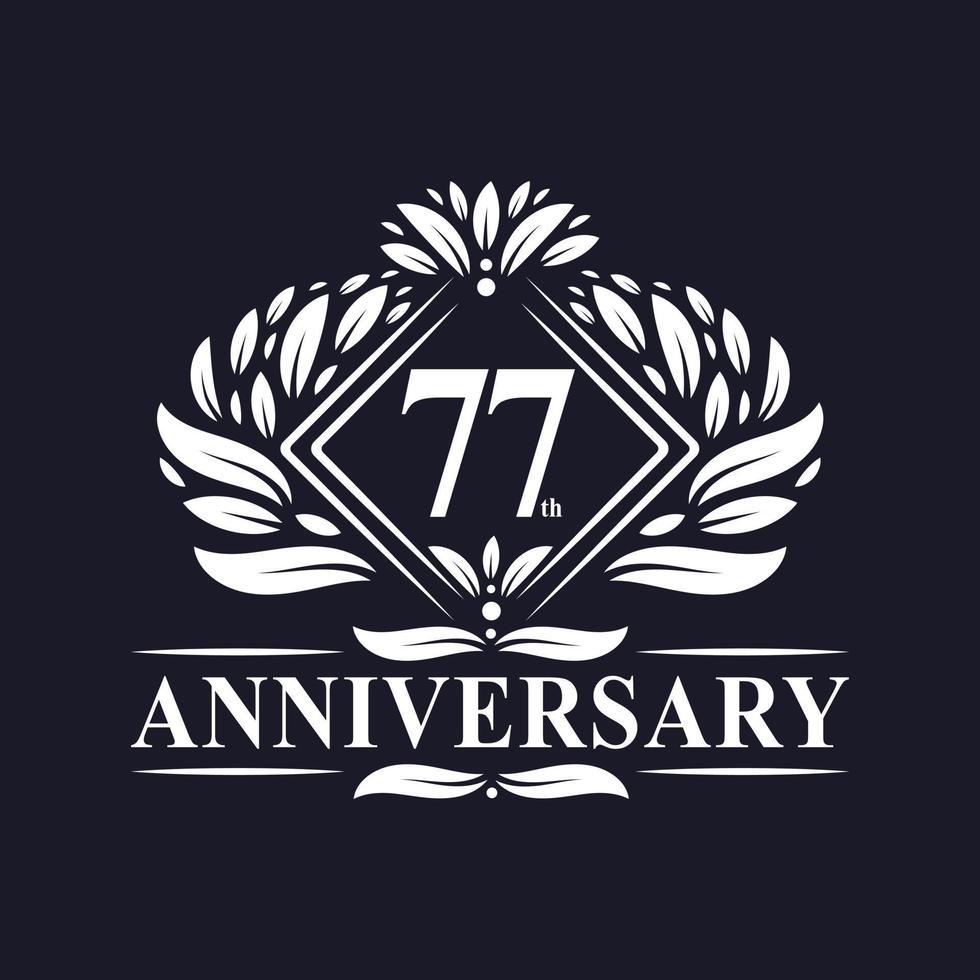 Logotipo del aniversario de 77 años, logotipo floral de lujo del 77 aniversario. vector