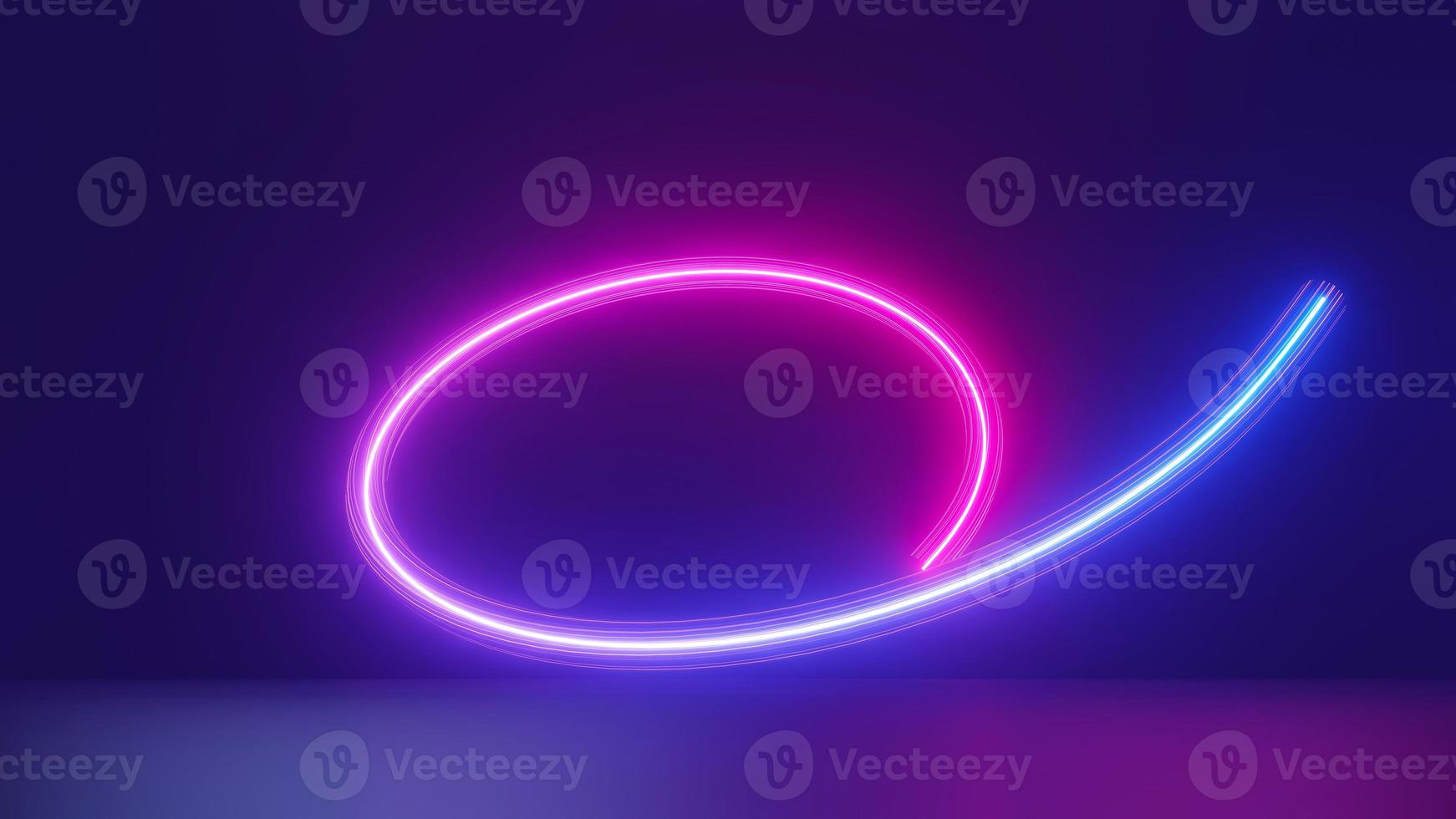 3d render of flash neon and light glowing on dark scene. Speed light moving lines. photo