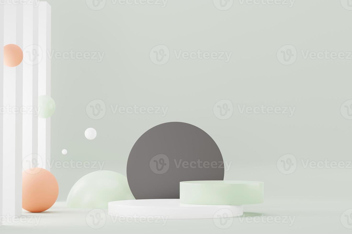 3d render Pastel Green minimal background with podium stand. Green stage platform for cosmetic product presentation and advertising. Studio scene with showcase pedestal in clean design. photo
