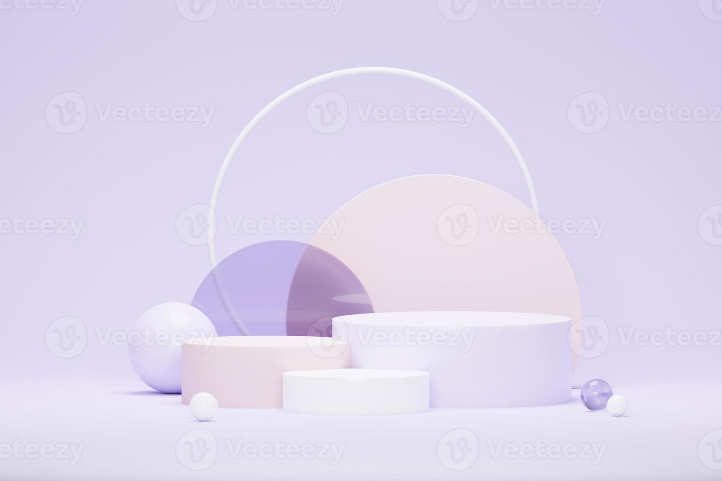 3d render Pastel Green minimal background with podium stand. Purple stage platform for cosmetic product presentation and advertising. Studio scene with showcase pedestal in clean design. photo