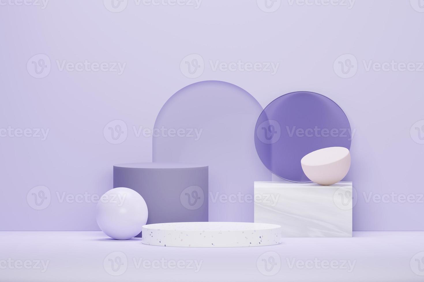3d render Pastel Purple minimal background with podium stand. Purple stage platform for cosmetic product presentation and advertising. Studio scene with showcase pedestal in clean design. photo