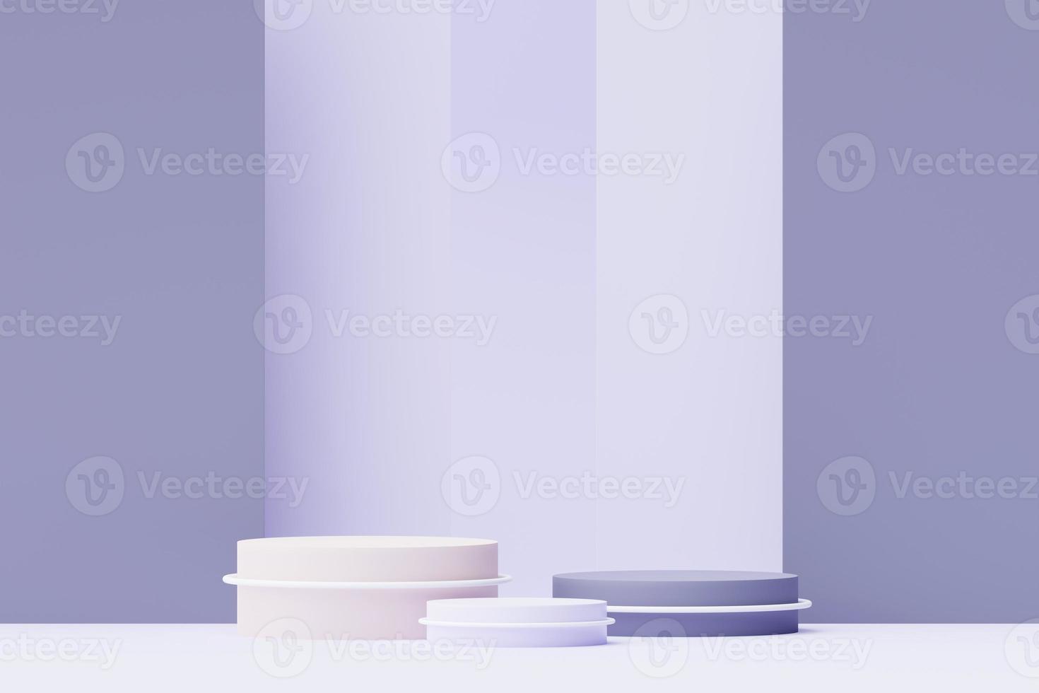 3d render Pastel Purple minimal background with podium stand. Purple stage platform for cosmetic product presentation and advertising. Studio scene with showcase pedestal in clean design. photo