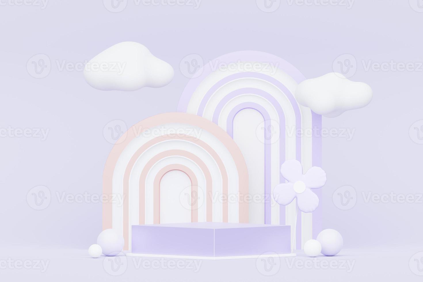 3d render Pastel Purple minimal background with podium stand. Purple stage platform for cosmetic product presentation and advertising. Studio scene with showcase pedestal in clean design. photo