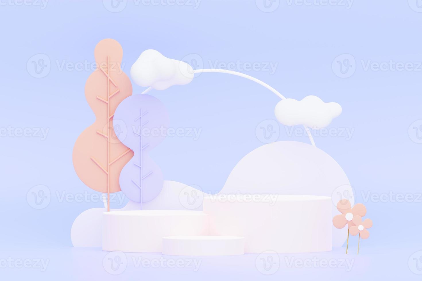 3d render Pastel Purple minimal background with podium stand. Purple stage platform for cosmetic product presentation and advertising. Studio scene with showcase pedestal in clean design. photo