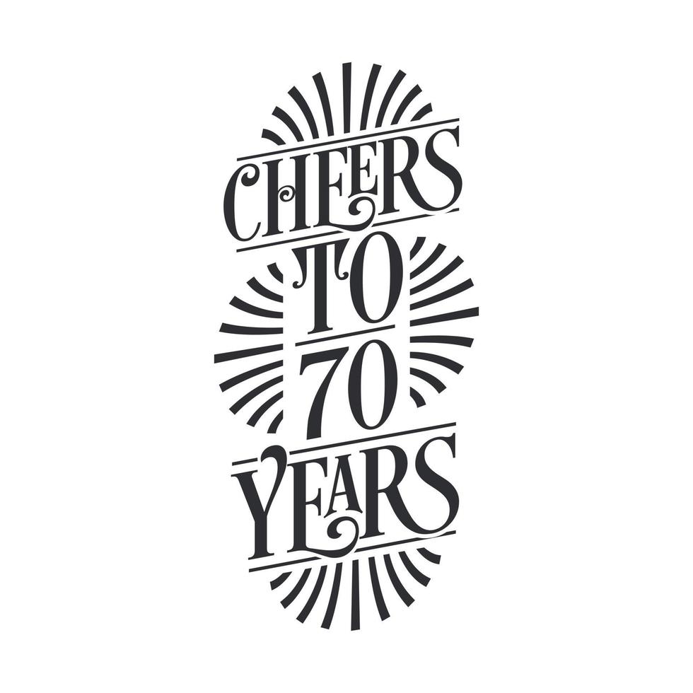 Celebración de cumpleaños vintage de 70 años, saludos a los 70 años. vector