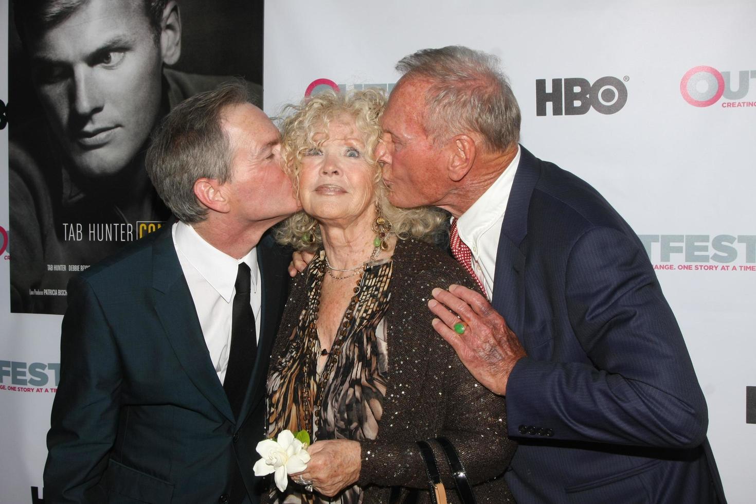 LOS ANGELES, JUL 11 - Allan Glaser, Connie Stevens, Tab Hunter at the Tab Hunter Confidential at Outfest at the Directors Guild of America on July 11, 2015 in Los Angeles, CA photo