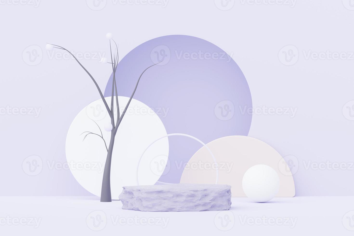 3d render Pastel Purple minimal background with podium stand. Purple stage platform for cosmetic product presentation and advertising. Studio scene with showcase pedestal in clean design. photo