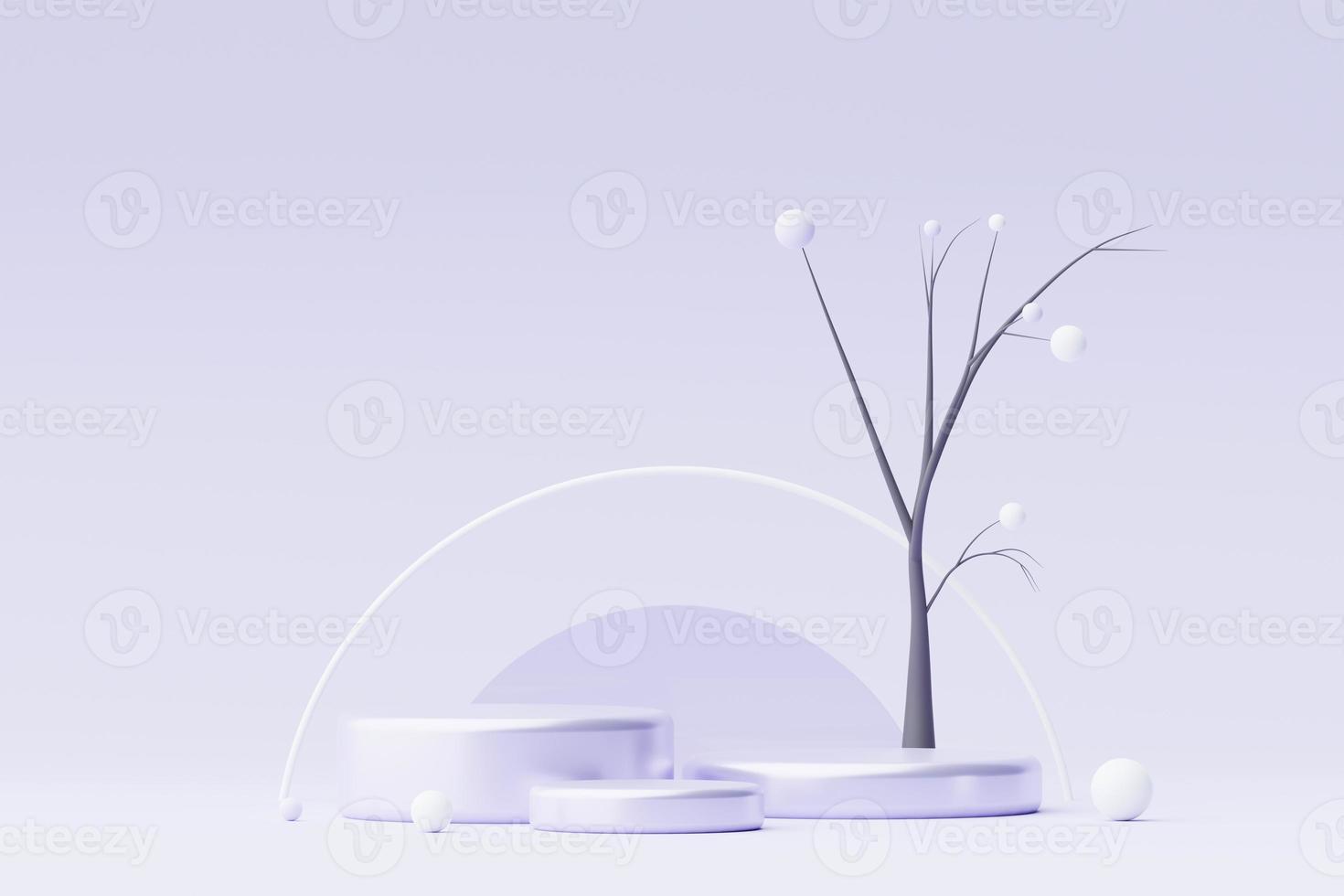 3d render Pastel Purple minimal background with podium stand. Purple stage platform for cosmetic product presentation and advertising. Studio scene with showcase pedestal in clean design. photo