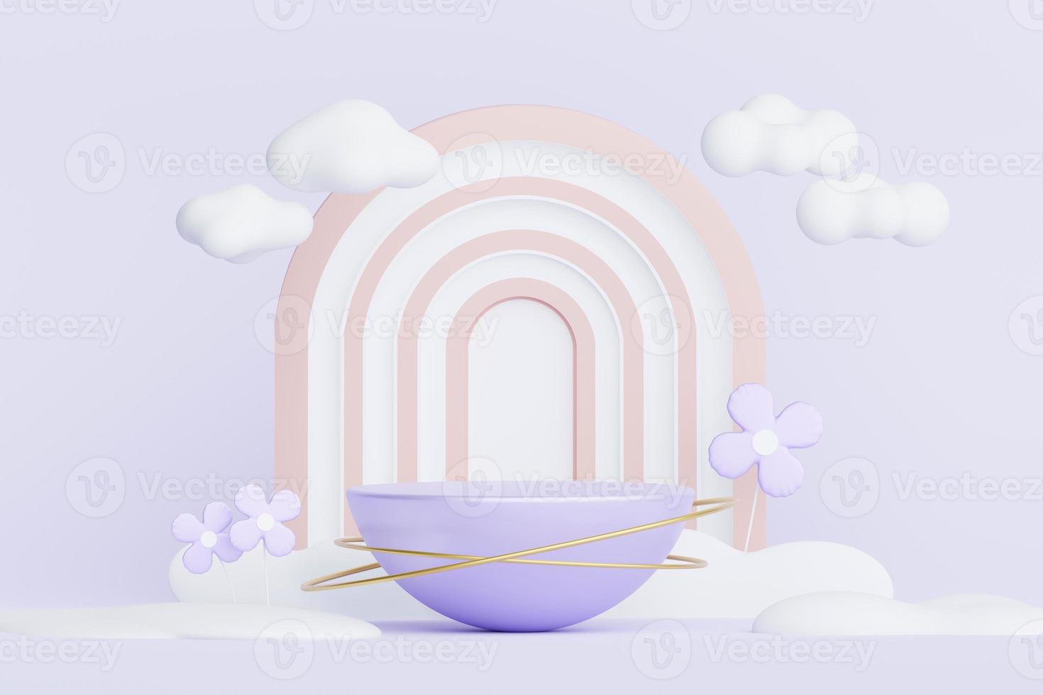 3d render Pastel Purple minimal background with podium stand. Purple stage platform for cosmetic product presentation and advertising. Studio scene with showcase pedestal in clean design. photo