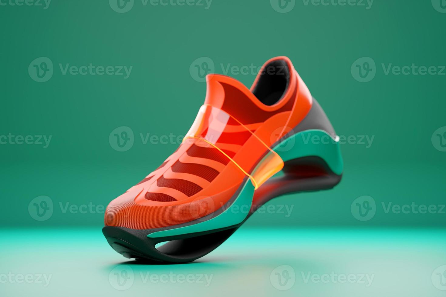 Red  sneaker premium 3d Render  on a  green  background photo