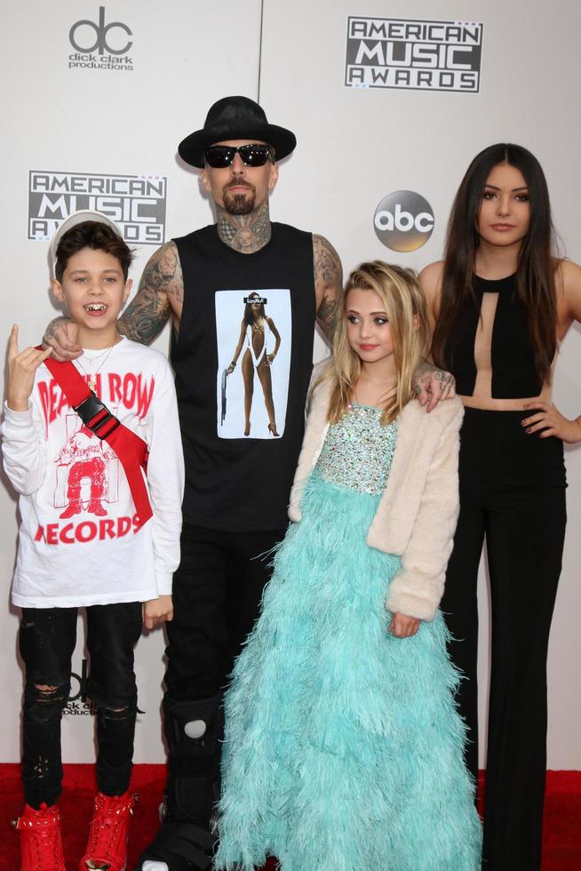 LOS ANGELES, NOV 20 - Landon Asher Barker, Travis Barker, Alabama Luella Barker, Atiana de la Hoya at the 2016 American Music Awards at Microsoft Theater on November 20, 2016 in Los Angeles, CA photo