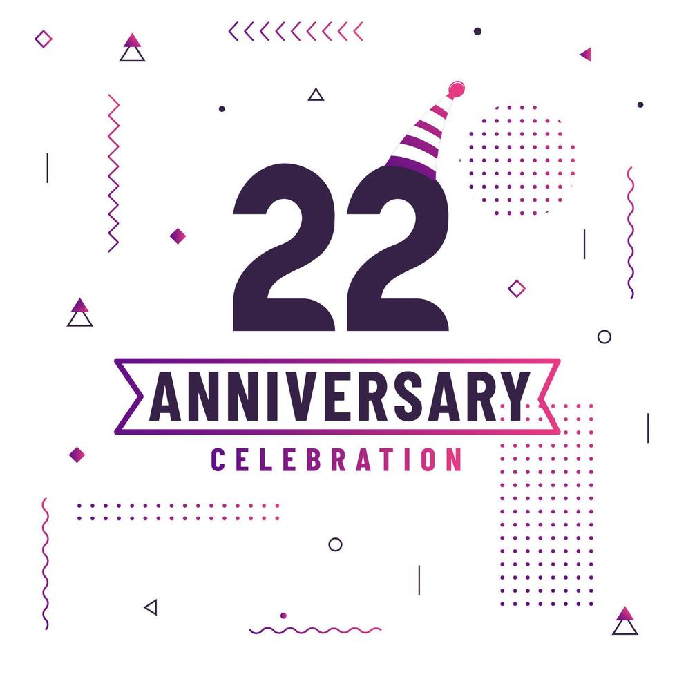 22 years anniversary greetings card, 22 anniversary celebration background free vector. vector