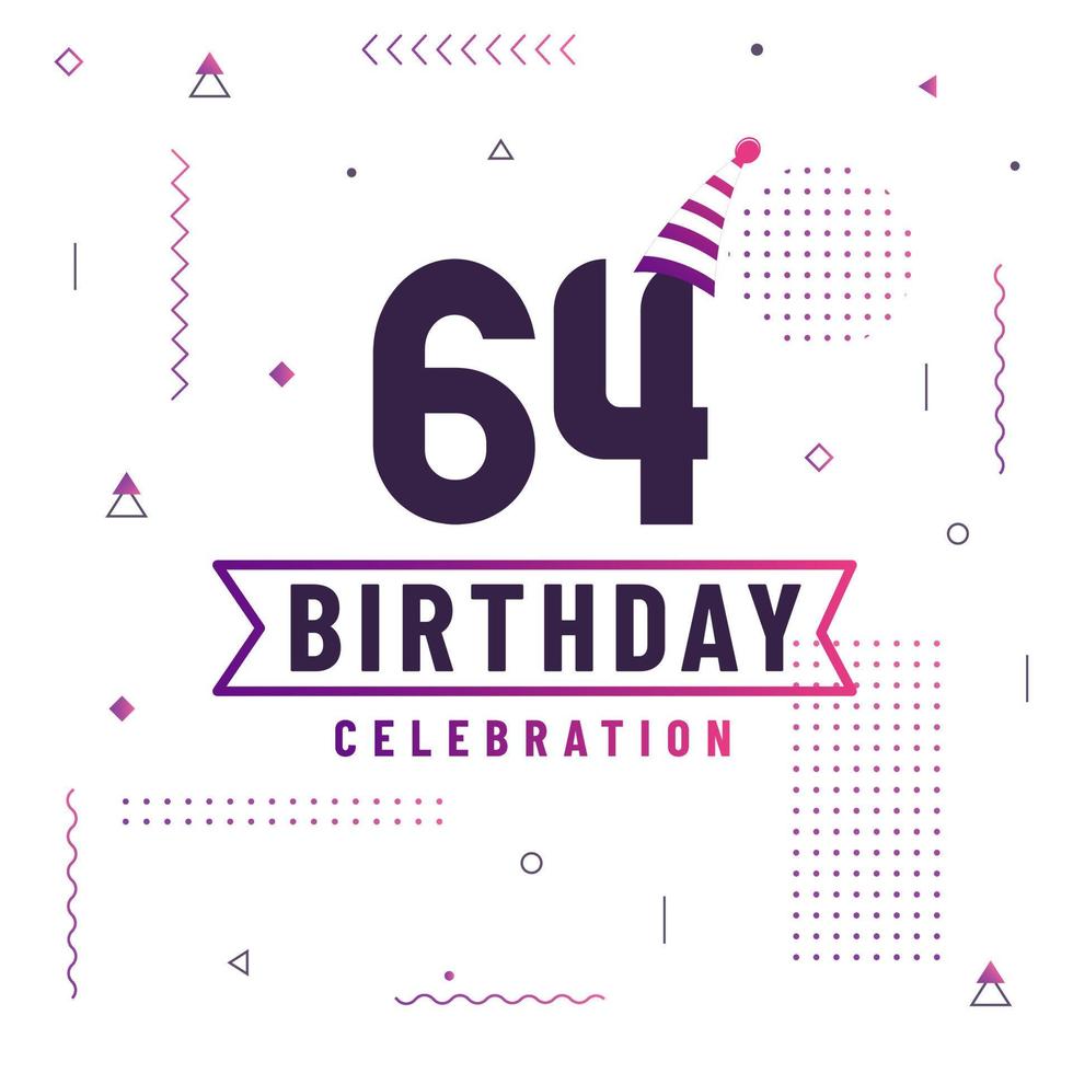64 years birthday greetings card, 64 birthday celebration background free vector. vector