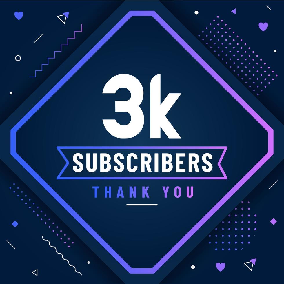 Thank you 3K subscribers, 3000 subscribers celebration modern colorful design. vector