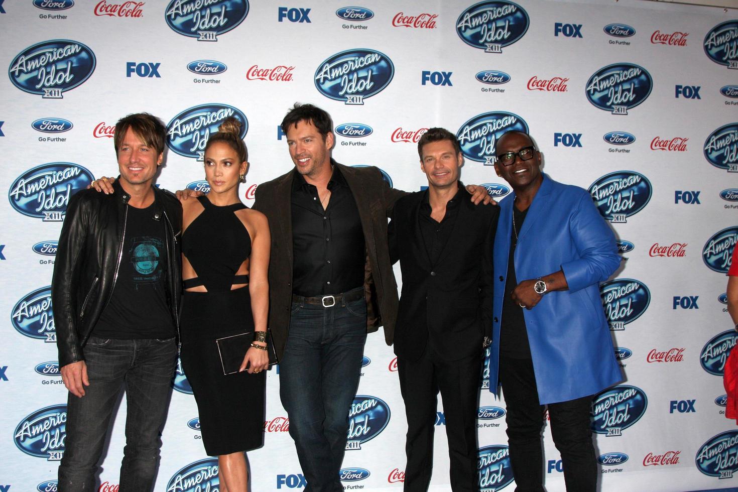 LOS ANGELES, FEB 20 - Keith Urban, Jennifer Lopez, Harry Connick Jr, Ryan Seacrest, Randy Jackson at the American Idol 13 Finalists Party at Fig and Olive on February 20, 2014 in West Hollywood, CA photo